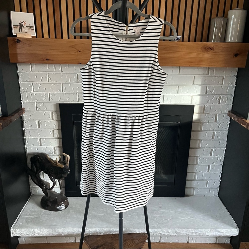 J. Crew Classic Black and White Striped Midi Dress